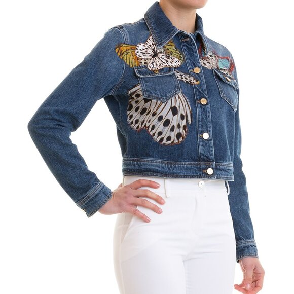 Roberto Cavalli Size IT 46 Butterfly Denim Jean Jacket Vintage - Picture 4 of 15